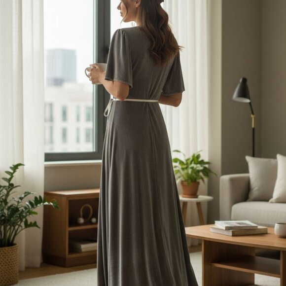 New with Tags – Silver-Gray Velvet Wrap Dress (Size 10) - Picture 4 of 5